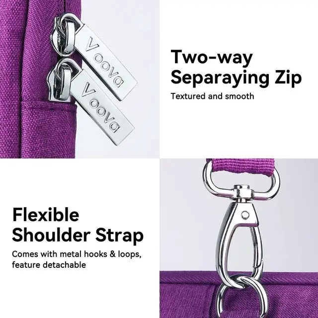 Alt view image 5 of 5 - Voova Laptop Bag 15.6 Inch for Women, Waterproof Computer Sleeve Carrying Case with Shoulder Straps & Handle Compatible with Macbook Air 15, MacBook Pro 15/16, 15-16 Inch Hp Dell Lenovo Asus, Purple