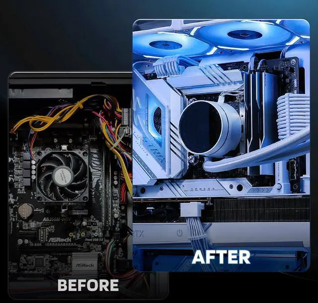 Alt view image 3 of 5 - LTC 12VHPWR PSU Cable Extension Kit, 16AWG PCI-E 5.0 Power Supply PC Cable Extension, 1x24 Pin ATX / 2X 8Pin(4+4) EPS / 1x 12+4 Pin GPU, Soft Braided Sleeve Cable Combs, 300mm