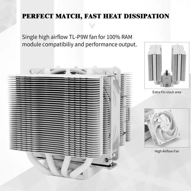 Alt view image 4 of 5 - Thermalright Peerless Assassin 90 SE White CPU Cooler, 4 Heat Pipes CPU Air Cooler, Dual Towers and PWM Fan, with 2200RPM Speed CPU Cooling,for Intel LGA 1700|1851|1150|1151|1200;AMD:AM4|AM5