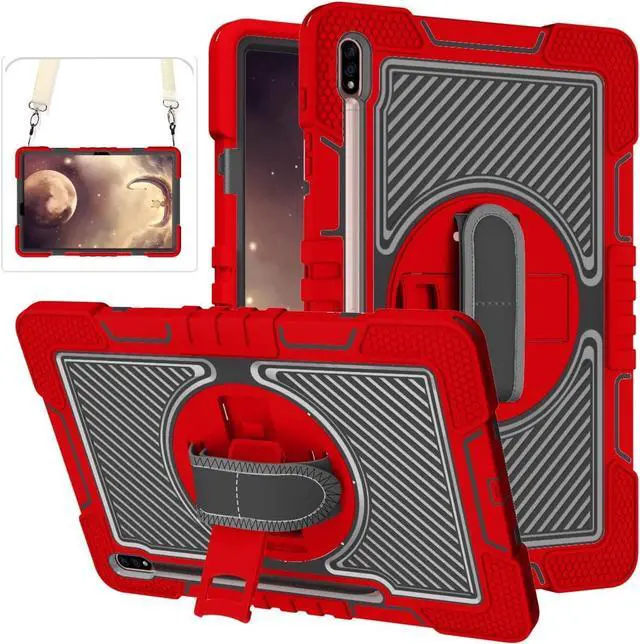 Main image of Galaxy Tab S8 Plus/S7 FE 5G/S7 Plus Case for Kids - 360 Rotating Kickstand, Handle Strap, Rugged Protective With Pen Holder for Samsung Tablet 12.4 Inch - Red+Black