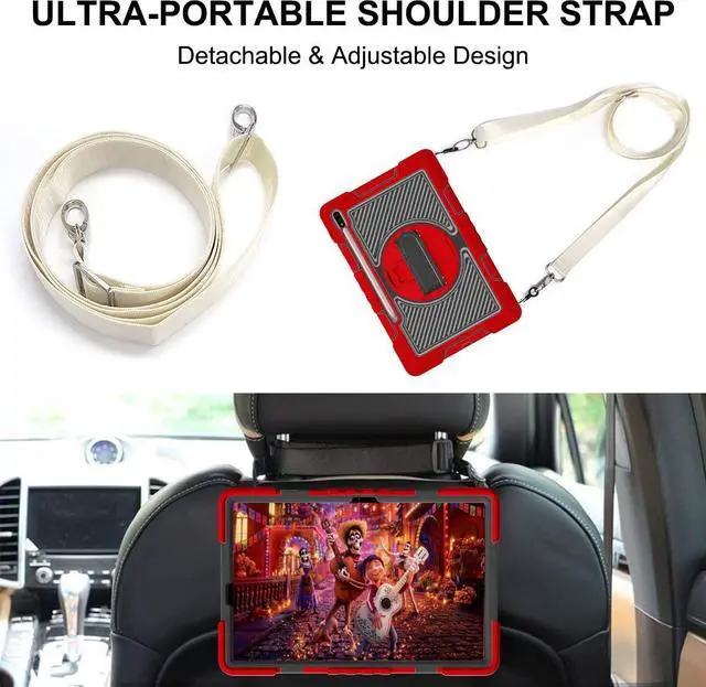 Alt view image 5 of 5 - Galaxy Tab S8 Plus/S7 FE 5G/S7 Plus Case for Kids - 360 Rotating Kickstand, Handle Strap, Rugged Protective With Pen Holder for Samsung Tablet 12.4 Inch - Red+Black