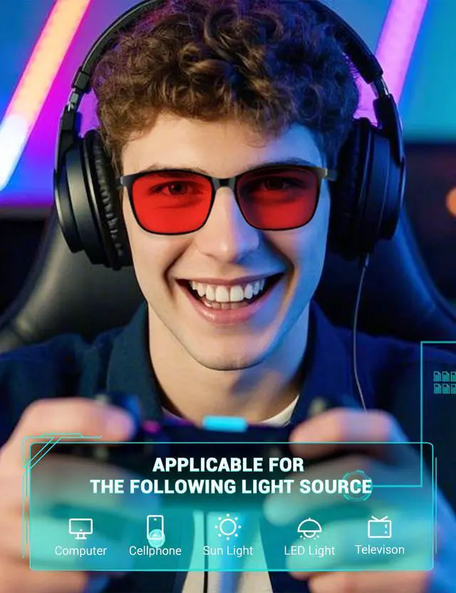 Alt view image 2 of 5 - TIJN Sleep Glasses for 99.9% Blue Green Light Blocking Dual AR Coatings Red Lens for Computer Gaming Reduce Eyestrain, TR90, Black