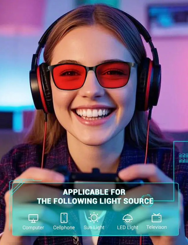 Alt view image 3 of 5 - TIJN Sleep Glasses for 99.9% Blue Green Light Blocking Dual AR Coatings Red Lens for Computer Gaming Reduce Eyestrain, TR90, Black