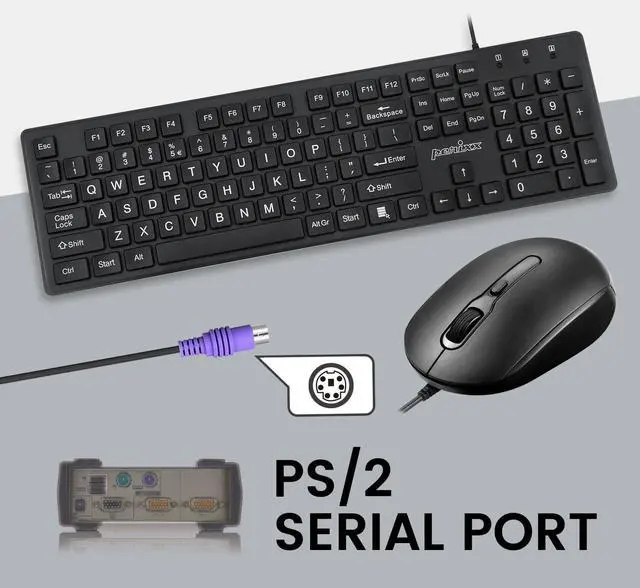 Alt view image 3 of 5 - Perixx PERIDUO-117P, Wired Standard PS2 Keyboard and Mouse Combo - Full-Size Layout - Bundle with 3 Button Optical PS2 Mouse - 5.9 ft Cable - Black