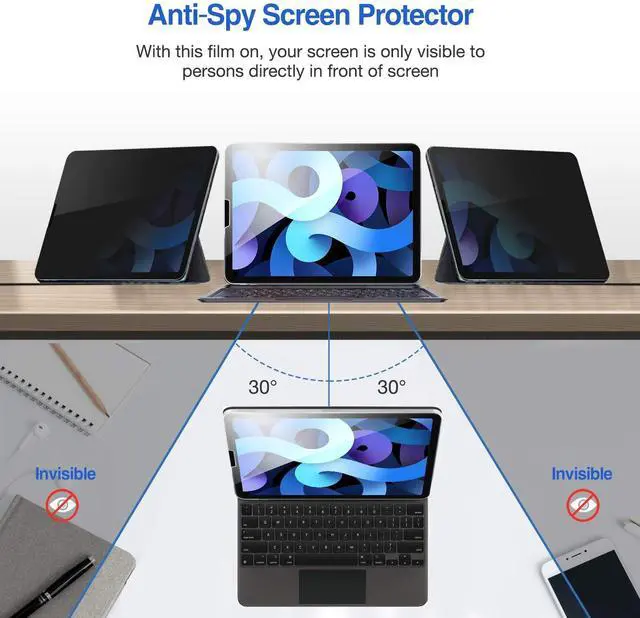 Alt view image 3 of 5 - ProCase 2 Pack New iPad Air 4 Screen Protector 10.9 2020/ iPad Pro 11 2021 2020 2018 Bundle with iPad Air 4 10.9 Inch 2020 / iPad Pro 11 2020 Privacy Screen Protector