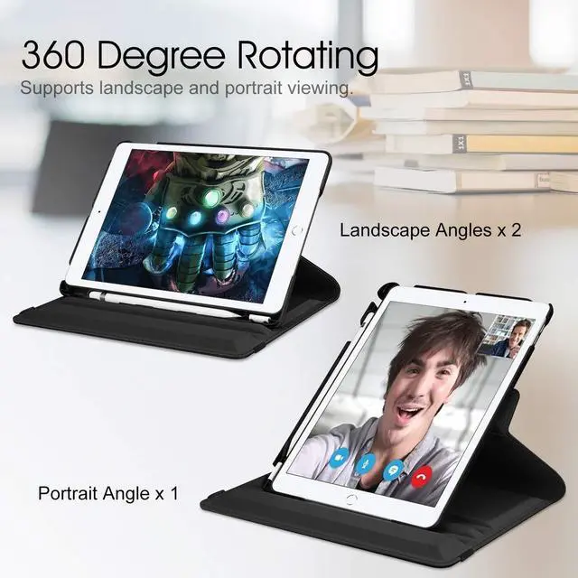 Alt view image 3 of 5 - Fintie Rotating Case for iPad 9th / 8th / 7th Generation (2021/2020 / 2019) 10.2 inch Bundle with Fintie Soft Neoprene Zipper Carrying Case for Apple Pencil (1st and 2nd Generation)