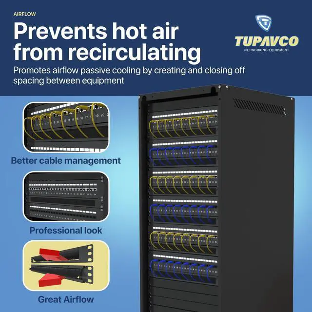 Alt view image 4 of 5 - 1U Brush Panel (2 Pack) 19 inch Rackmount Strip Cable Management Spacer for Network Server Rack Cabinet Enclosure - High Density Filler (Increased Airflow - Decreased Dust Accumulation) Tupavco TP1710