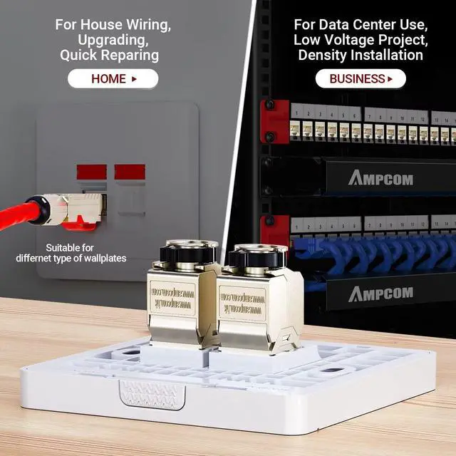 Alt view image 5 of 5 - AMPCOM CAT7A Keystone Jack Ratchet Zip-tie Design, 10Gbps 1000Mhz Shielded Zinc-Alloy RJ45 Tool-Free Keystone Connector 6-Pack