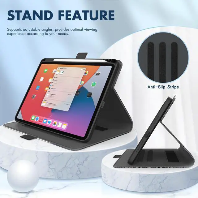 Alt view image 3 of 5 - Dteck for iPad Pro 11-Inch M4 Folio Case 11" 2024 Release, PU Leather Cute Case with Adjustable Stand Angles/Auto Sleep Wake, Pencil Holder/Hand Strap, Protective Lightweight Slim Cover, Black Cat