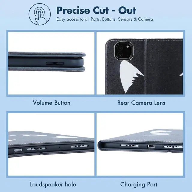 Alt view image 5 of 5 - Dteck for iPad Pro 11-Inch M4 Folio Case 11" 2024 Release, PU Leather Cute Case with Adjustable Stand Angles/Auto Sleep Wake, Pencil Holder/Hand Strap, Protective Lightweight Slim Cover, Black Cat