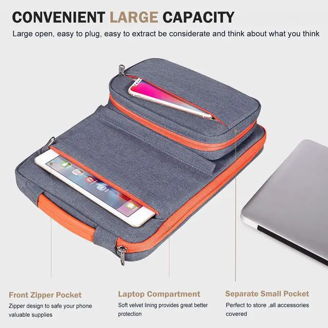 Alt view image 3 of 5 - Voova Laptop Sleeve Case 13 14 Inch Compatible with MacBook Air 13 M2/M3/M4, MacBook Pro 13/14,13.5Surface Laptop 4/5,Chromebook 14,2 in 1 Waterproof Computer Bag with Detachable Accessory Pouch