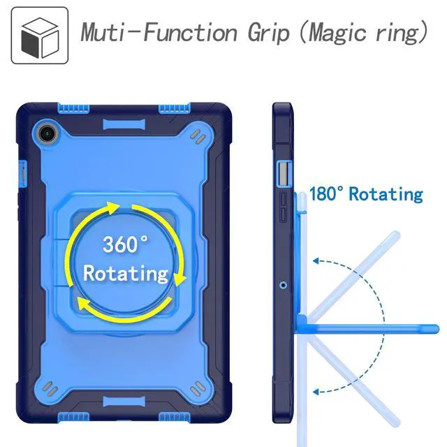 Alt view image 3 of 5 - Dteck for Samsung Galaxy Tab A8 (SM-X200/X205) Tablet Case 10.5" 2022 Release, Shockproof Sturdy Rugged Case for Kids with Rotate Handle and Kickstand, Protective Cute Cover with Shoulder Strap, Blue