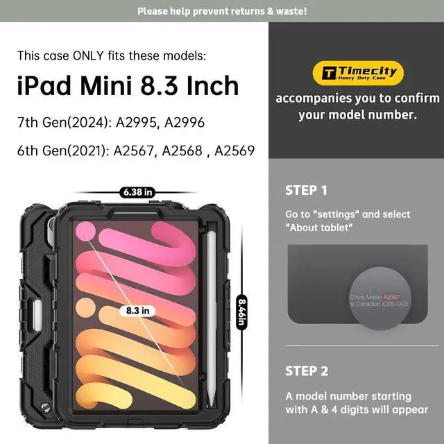 Alt view image 2 of 5 - timecity for iPad Mini 7th/ 6th Generation Case 8.3 Inch 2024/2021, for iPad Mini 7/6 Case: Heavy Duty Protection but Not Bulky - Black