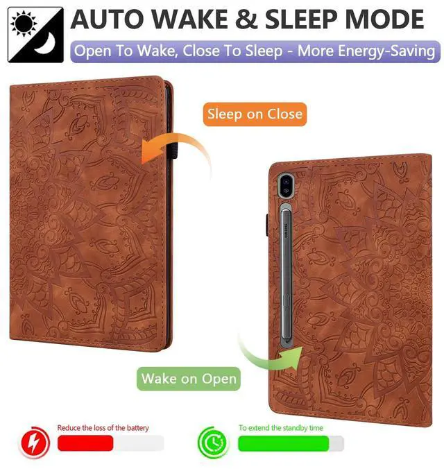 Alt view image 2 of 5 - Dteck Case for Galaxy Tab S10 Ultra 2024,Galaxy Tab S9 Ultra/S8 Ultra Case 14.6",Premium PU Leather Embossed Mandala Case Card Holder Wake/Sleep Flip Smart Stand Protective 14.6" Tablet Case,Brown