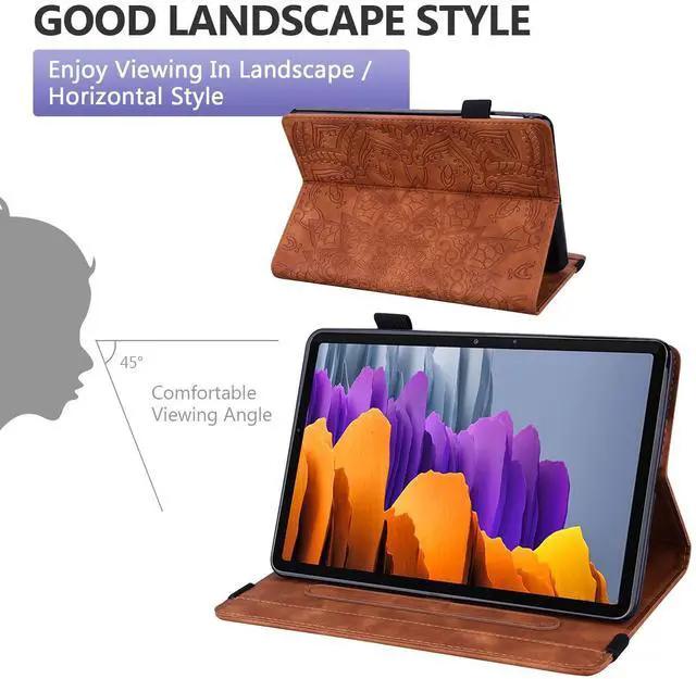 Alt view image 3 of 5 - Dteck Case for Galaxy Tab S10 Ultra 2024,Galaxy Tab S9 Ultra/S8 Ultra Case 14.6",Premium PU Leather Embossed Mandala Case Card Holder Wake/Sleep Flip Smart Stand Protective 14.6" Tablet Case,Brown