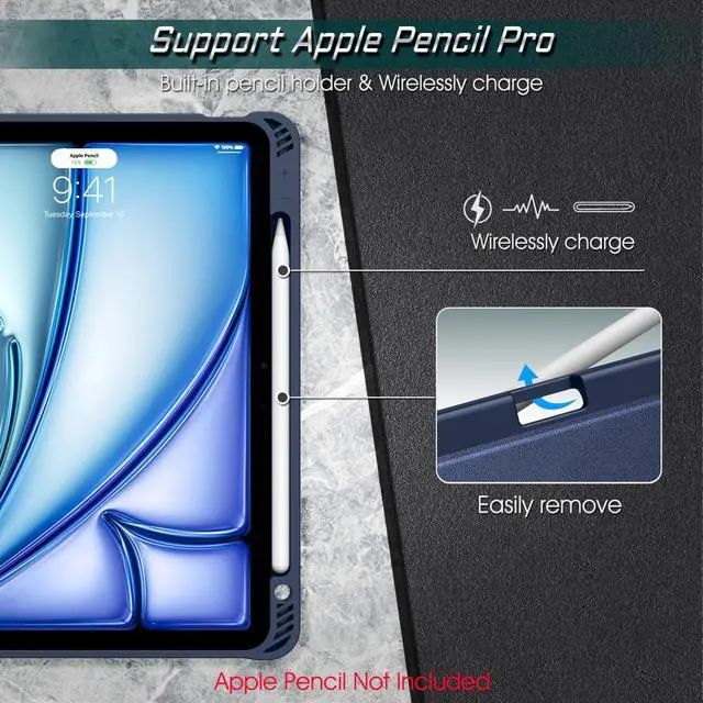 Alt view image 5 of 5 - Fintie Magnetic Stand Case for iPad Air 11-inch M3 (2025) / M2 (2024), iPad Air 5th (2022) / 4th Generation (2020) 10.9 Inch - Multiple Angles Shockproof TPU Cover with Pencil Holder, Navy