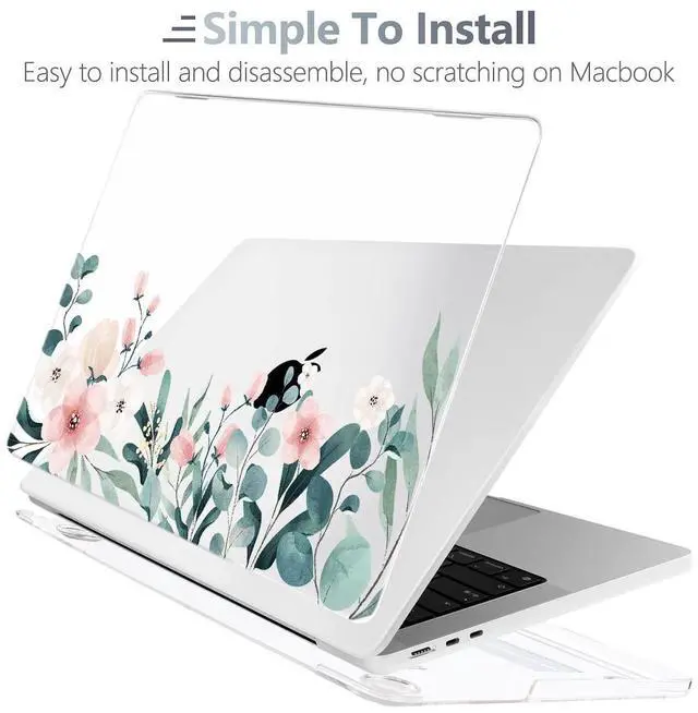 Alt view image 3 of 5 - Batianda Compatible with New MacBook Air 13 inch Case 2025 2024 2022 M4/M3/M2 Chip Model A3240/A3113/A2681, Plastic Clear Hardshell Keyboard Cover & USB-C OTG Adapter, Leaves and Flowers