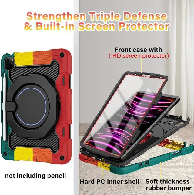Alt view image 5 of 5 - ROISKIN for iPad Air 5th 4th Generation Case 10.9 inch & iPad Pro 11 Case 4th/3rd/2nd/1st Gen[Screen Protector,15ft Drop Protection] with 360 Stand Hand Strap for Kids Women Man