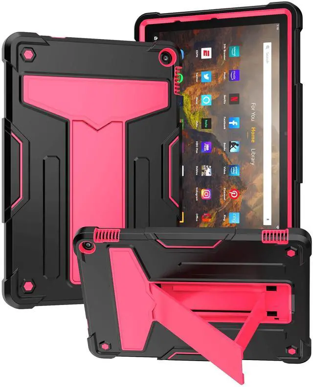 Main image of Dteck Case for Fire HD 10/HD 10 Plus Tablet (2021 Release, 11th Generation) - Kids Friendly Shockproof EVA Case Convertible Stand Full Body Rugged Protective Cover, Black+Rose