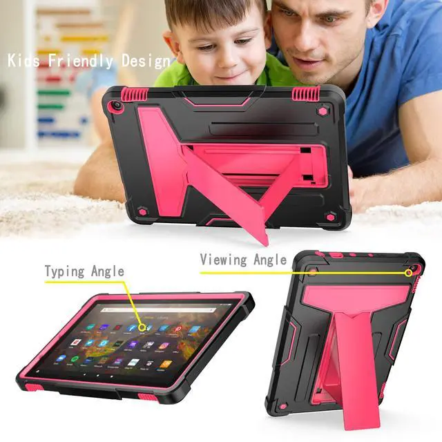 Alt view image 3 of 5 - Dteck Case for Fire HD 10/HD 10 Plus Tablet (2021 Release, 11th Generation) - Kids Friendly Shockproof EVA Case Convertible Stand Full Body Rugged Protective Cover, Black+Rose