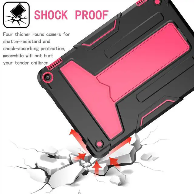 Alt view image 4 of 5 - Dteck Case for Fire HD 10/HD 10 Plus Tablet (2021 Release, 11th Generation) - Kids Friendly Shockproof EVA Case Convertible Stand Full Body Rugged Protective Cover, Black+Rose