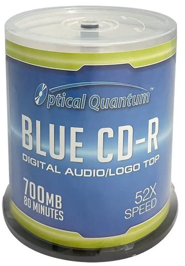 Main image of Optical Quantum Music Digital Audio Blue AZO CD-R Logo Top 700MB 52x, 100 Discs - Blank CDs for Music, CD-R Blank Discs 100 Pack, Writable CDs for Burning Music