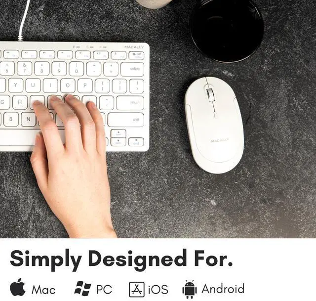 Alt view image 2 of 5 - Macally Wireless Bluetooth Mouse for Mac, MacBook Pro/Air, iPad, and PC - Quiet Click and Comfortable Compatible Apple Wireless Mouse - White