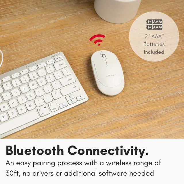 Alt view image 3 of 5 - Macally Wireless Bluetooth Mouse for Mac, MacBook Pro/Air, iPad, and PC - Quiet Click and Comfortable Compatible Apple Wireless Mouse - White