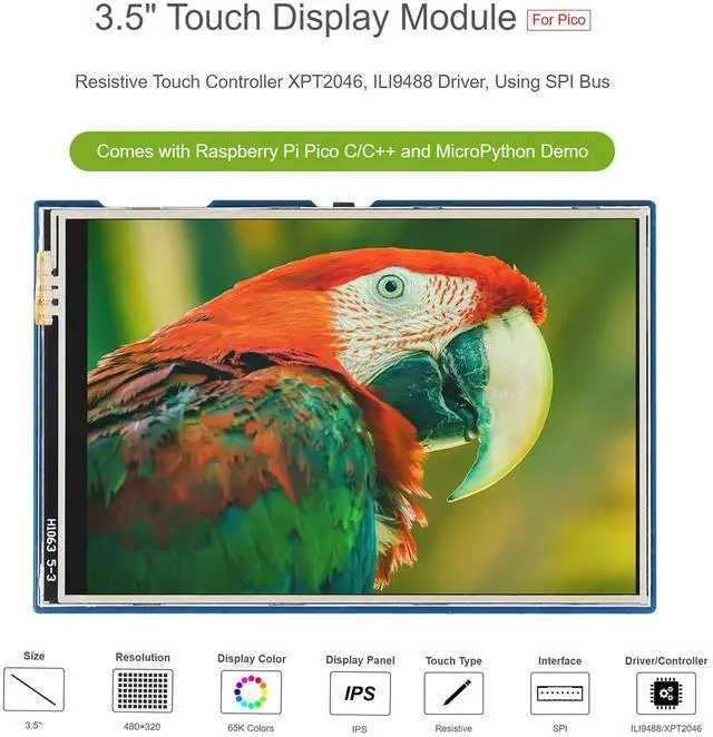 Alt view image 3 of 5 - waveshare 3.5 inch LCD Touch Display for Raspberry Pi Pico 480x320 Touchscreen 65K Colors IPS Display SPI Interface for Raspberry Pi Pico