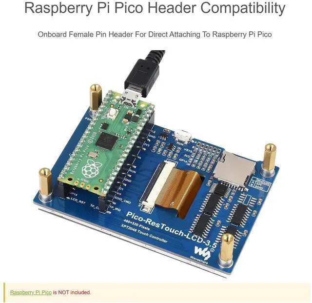 Alt view image 4 of 5 - waveshare 3.5 inch LCD Touch Display for Raspberry Pi Pico 480x320 Touchscreen 65K Colors IPS Display SPI Interface for Raspberry Pi Pico