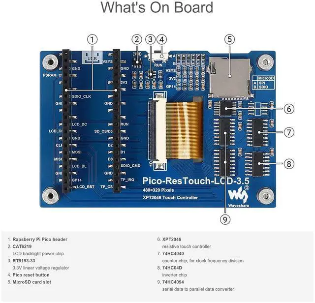 Alt view image 5 of 5 - waveshare 3.5 inch LCD Touch Display for Raspberry Pi Pico 480x320 Touchscreen 65K Colors IPS Display SPI Interface for Raspberry Pi Pico