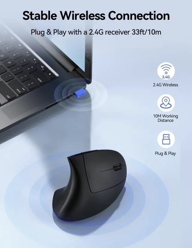 Alt view image 4 of 5 - TECKNET Ergonomic Mouse Wireless, Rechargeable Mouse Wireless Silent for Carpal Tunnel Right Hand, 2.4GHz USB Vertical Mouse Wireless for Laptop, 5 Adjustable 4800 DPI, Computer, MacBook, Desktop