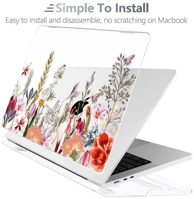 Alt view image 3 of 5 - Batianda Compatible with New MacBook Air 13 inch Case 2025 2024 2022 M4/M3/M2 Chip Model A3240/A3113/A2681, Plastic Clear Hardshell Keyboard Cover & USB-C OTG Adapter, Flowers and Butterflies