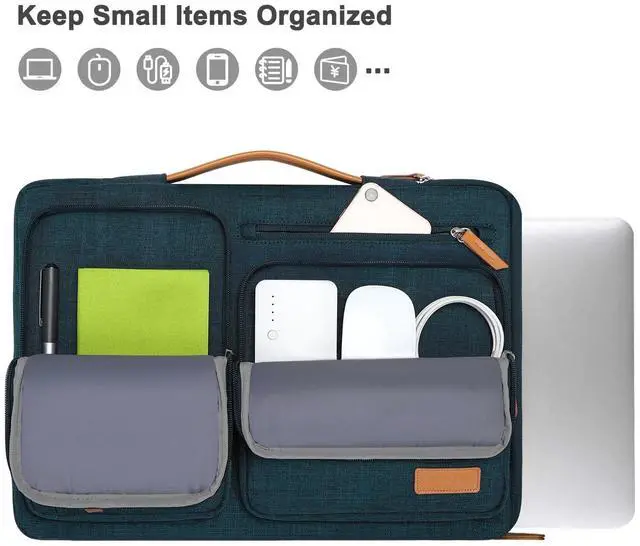 Alt view image 2 of 5 - MOSISO 360 Protective Laptop Case 13.3 inch, 13-14 inch Laptop Sleeve Compatible with MacBook Air/Pro 13 / Pro 14, HP Dell Acer ASUS, Side Open Carrying Case with 4 Zipper Pockets&Handle, Teal Green