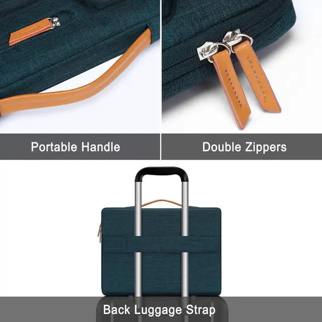 Alt view image 4 of 5 - MOSISO 360 Protective Laptop Case 13.3 inch, 13-14 inch Laptop Sleeve Compatible with MacBook Air/Pro 13 / Pro 14, HP Dell Acer ASUS, Side Open Carrying Case with 4 Zipper Pockets&Handle, Teal Green