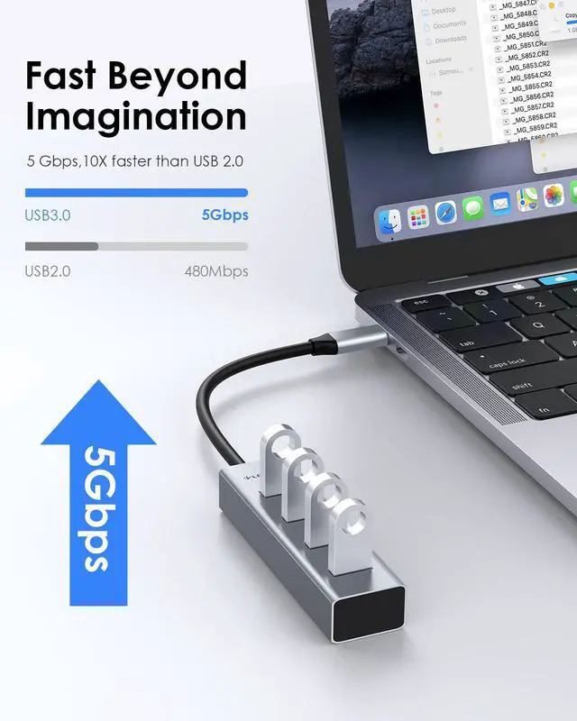 Alt view image 2 of 5 - LENTION 4-in-1 USB C Hub, 4 USB 3.0 Ports, USB C to USB A Multiport Adapter for 2025-2016 MacBook Pro, 2025-2018 Mac Air & Surface, iPad Pro, Chromebook, More, Stable Driver Certified (Space Gray)