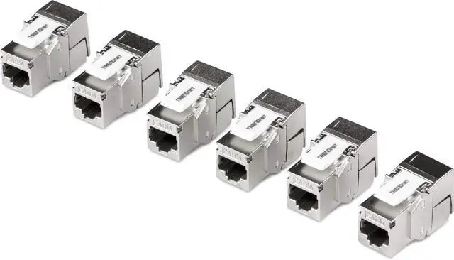 Main image of TRENDnet Shielded Cat6A RJ45 Keystone Jack 6-Pack Bundle, Use with The TC-KP24S Shielded Blank Keystone Patch Panel (Sold Separately), Silver,TC-K06C6A