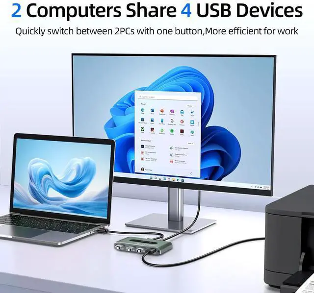 Alt view image 4 of 5 - USB 3.0 Switch for 2 Computers, Share 4 USB Devices with Remote Control, USB Switch Selector Perfect for TVs, Monitors, and Gaming Consoles (SW204C)