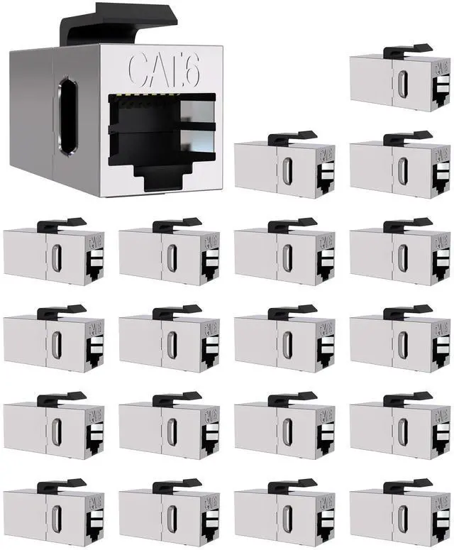 Main image of VANDESAIL 20 Pack Cat 6 Shielded Keystone Coupler, Cat6 Keystone Jacks Female to Female RJ45 Coupler, Ethernet Wall Plate Inline Keystone Coupler for Cat6, Cat5e, Cat5 Cabling Silver