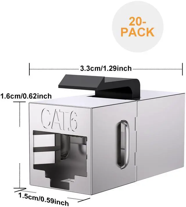 Alt view image 4 of 5 - VANDESAIL 20 Pack Cat 6 Shielded Keystone Coupler, Cat6 Keystone Jacks Female to Female RJ45 Coupler, Ethernet Wall Plate Inline Keystone Coupler for Cat6, Cat5e, Cat5 Cabling Silver