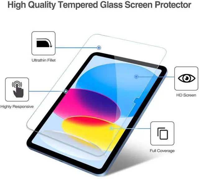 Alt view image 2 of 5 - 2 Pack Screen Protector for iPad 10.9 10th Generation 2022 A2696/A2757/A2777 Bundle with Rugged Case for iPad 10th Generation 10.9 Inch 2022