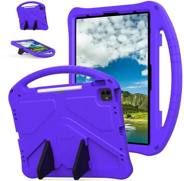 Main image of Dteck Kids Case for iPad Air 13 inch M2 2024,iPad Pro 12.9" Case 3rd/4th/5th/6th Generation,Lightweight Shockproof Rugged EVA Kids Friendly Handle Stand Child Proof Kids Case with Pencil Holder,Purple
