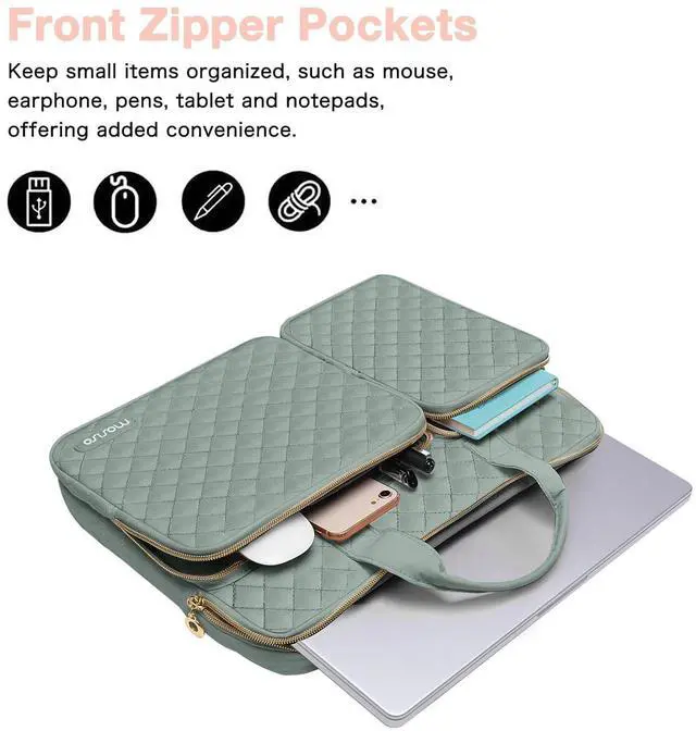 Alt view image 2 of 5 - MOSISO 360 Protective Laptop Case 16 inch, 15-15.6 inch Laptop Sleeve Compatible with MacBook Pro 16 inch, HP Acer Dell Lenovo ASUS, Square Quilted Bag Cover with 2 Pockets&Handle&Belt, Antique Green