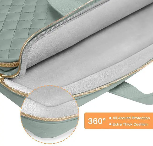 Alt view image 3 of 5 - MOSISO 360 Protective Laptop Case 16 inch, 15-15.6 inch Laptop Sleeve Compatible with MacBook Pro 16 inch, HP Acer Dell Lenovo ASUS, Square Quilted Bag Cover with 2 Pockets&Handle&Belt, Antique Green