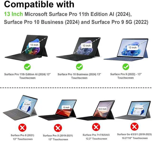 Alt view image 2 of 5 - Fintie Case for 13 Inch Microsoft Surface Pro 11/10/9 - Multiple Angle Viewing Portfolio Business Cover with Pocket & Stylus Holder, Compatible with Type Cover Keyboard, Navy/Black