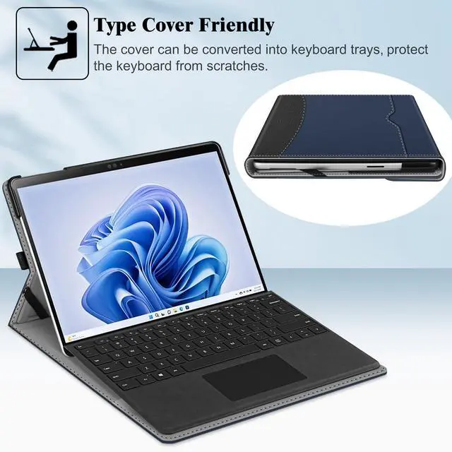 Alt view image 4 of 5 - Fintie Case for 13 Inch Microsoft Surface Pro 11/10/9 - Multiple Angle Viewing Portfolio Business Cover with Pocket & Stylus Holder, Compatible with Type Cover Keyboard, Navy/Black