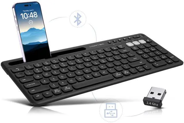 Main image of Multi Device Wireless Keyboard - Bluetooth Keyboard for Tablet - Universal Compatible with iPhone iPad Android Phone Cellphone PC Computer - Built-in Stand - Long Battery Life - Easy Setup