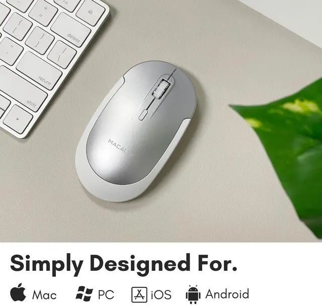 Alt view image 2 of 5 - Macally Wireless Bluetooth Mouse for Mac, MacBook Pro/Air, iPad, and PC - Comfortable and Quiet Compatible Wireless Apple Mouse - Silver