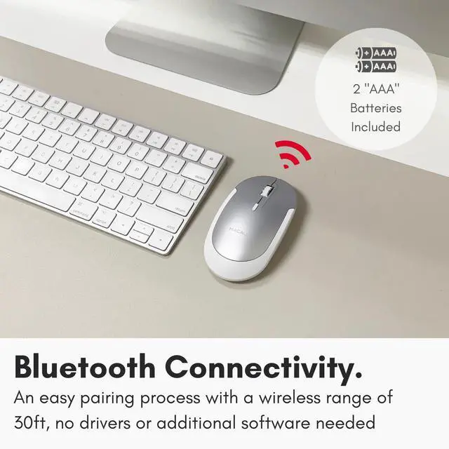 Alt view image 3 of 5 - Macally Wireless Bluetooth Mouse for Mac, MacBook Pro/Air, iPad, and PC - Comfortable and Quiet Compatible Wireless Apple Mouse - Silver