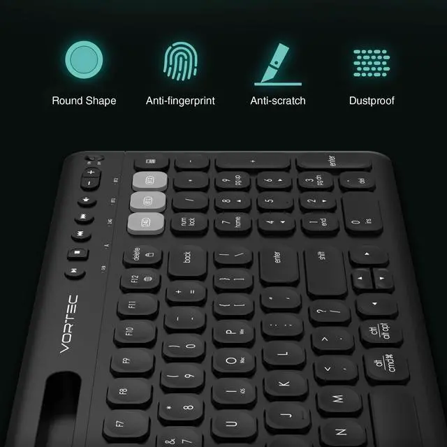 Alt view image 4 of 5 - Multi Device Wireless Keyboard - Bluetooth Keyboard for Tablet - Universal Compatible with iPhone iPad Android Phone Cellphone PC Computer - Built-in Stand - Long Battery Life - Easy Setup